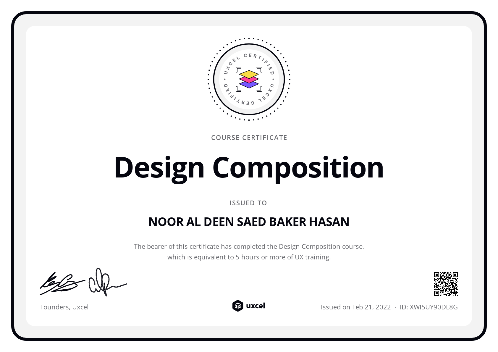 NOOR AL DEEN SAED BAKER HASAN's certificate